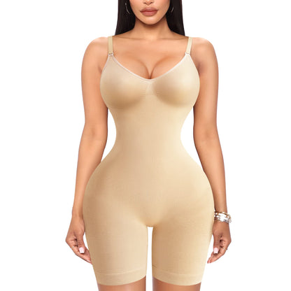 Women Seamless V Neck Bodysuit Tops Slim Fit Full Body Shaper Comfort Shapewear
