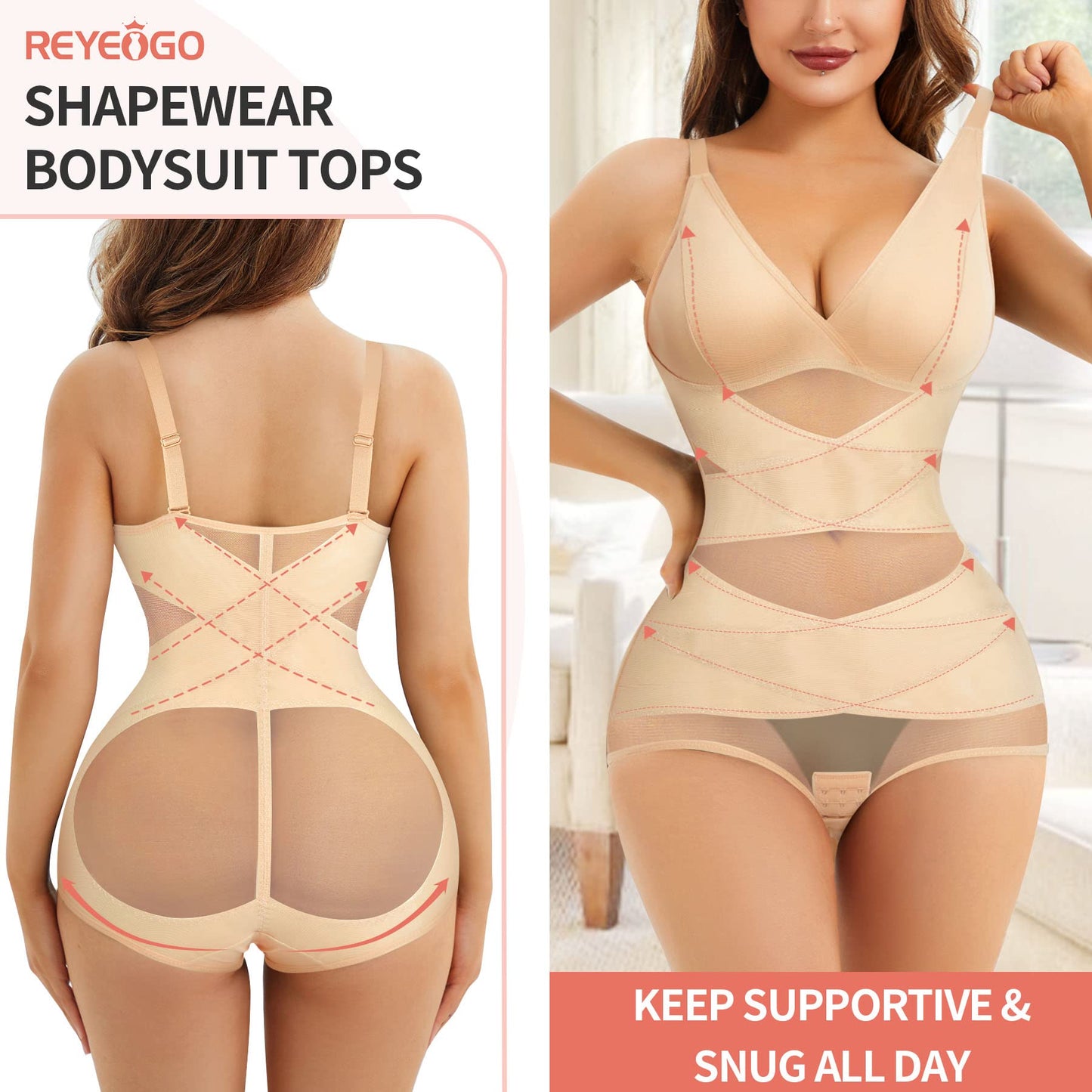 V Neck Bra Bodysuit Shapewear for Women Tummy Control Waist Trainer