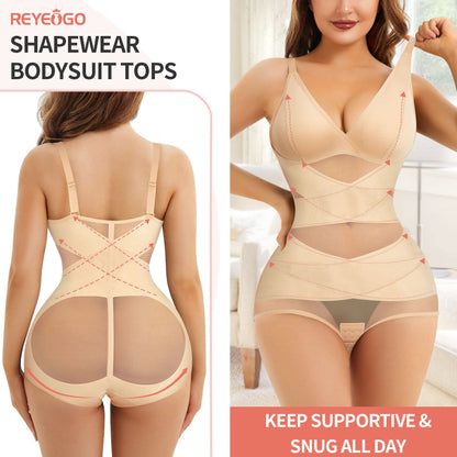 V Neck Bra Bodysuit Shapewear for Women Tummy Control Waist Trainer