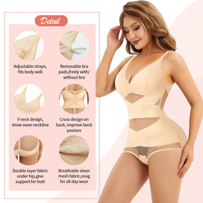 V Neck Bra Bodysuit Shapewear for Women Tummy Control Waist Trainer