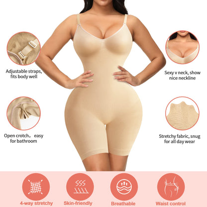 Women Seamless V Neck Bodysuit Tops Slim Fit Full Body Shaper Comfort Shapewear