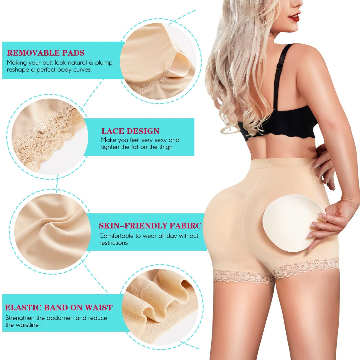 Womens Butt Lifter Padded Lace Panties Seamless Hip Enahncer Body Shaper Boyshort Underwear