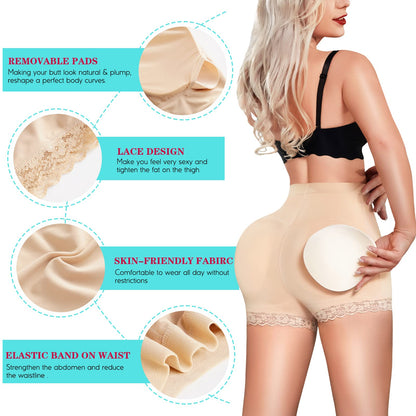 Womens Butt Lifter Padded Lace Panties Seamless Hip Enahncer Body Shaper Boyshort Underwear