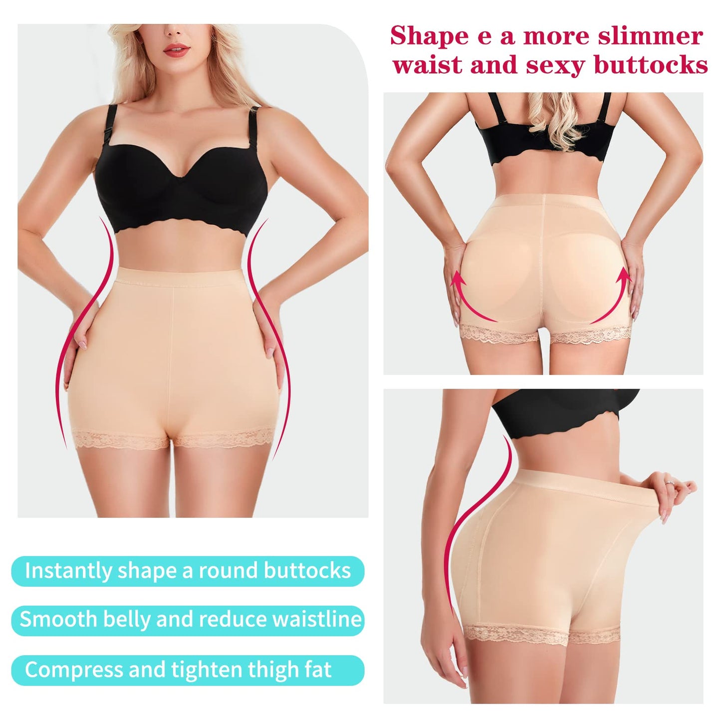 Womens Butt Lifter Padded Lace Panties Seamless Hip Enahncer Body Shaper Boyshort Underwear