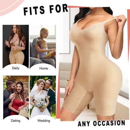 Women Seamless V Neck Bodysuit Tops Slim Fit Full Body Shaper Comfort Shapewear