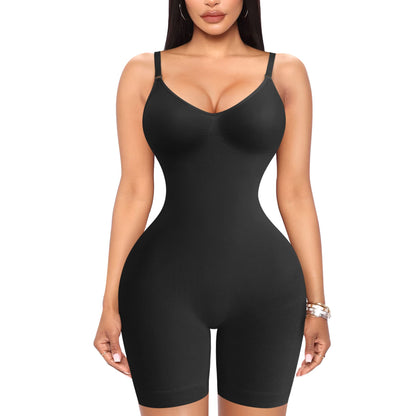Women Seamless V Neck Bodysuit Tops Slim Fit Full Body Shaper Comfort Shapewear