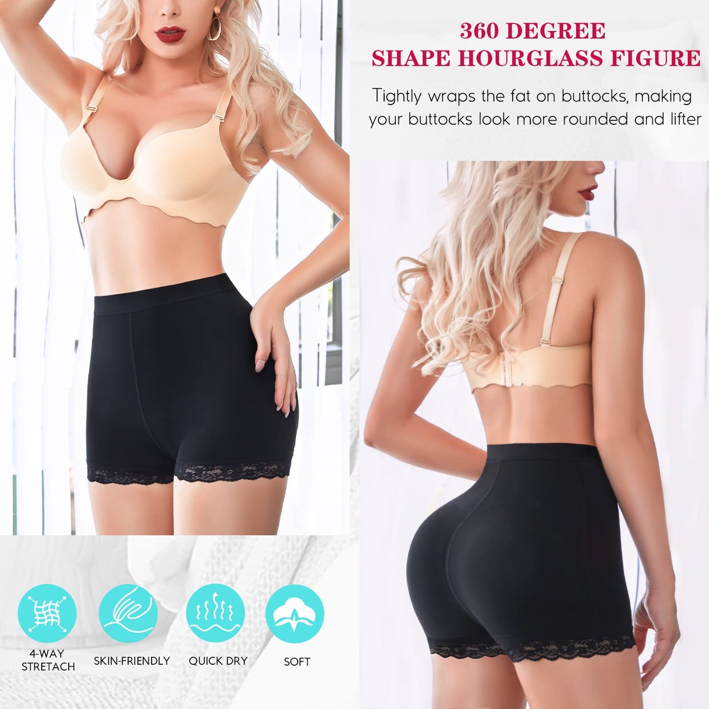 Womens Butt Lifter Padded Lace Panties Seamless Hip Enahncer Body Shaper Boyshort Underwear
