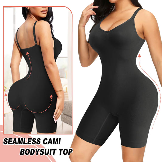 Women Seamless V Neck Bodysuit Tops Slim Fit Full Body Shaper Comfort Shapewear