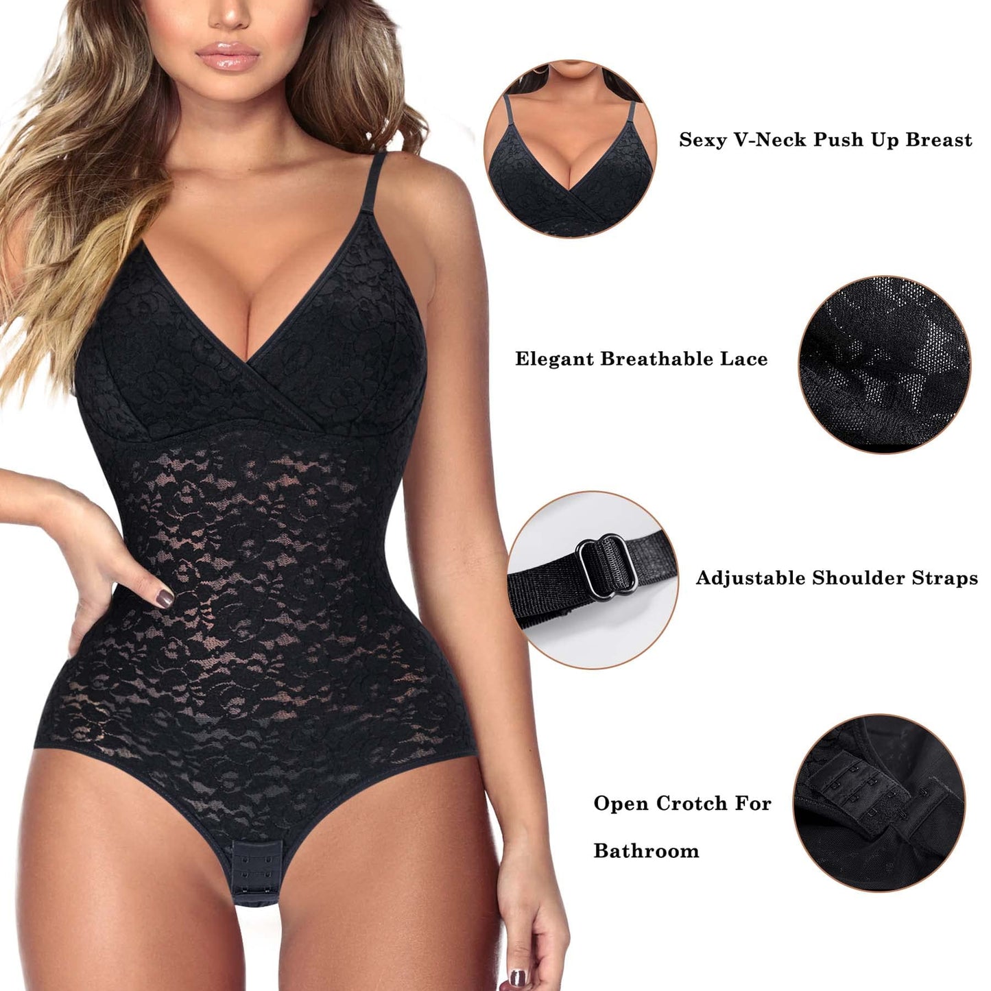 Shapewear Tummy Control Bodysuit Cute Lace Cami V-Neck Tank Top Waist Trainer