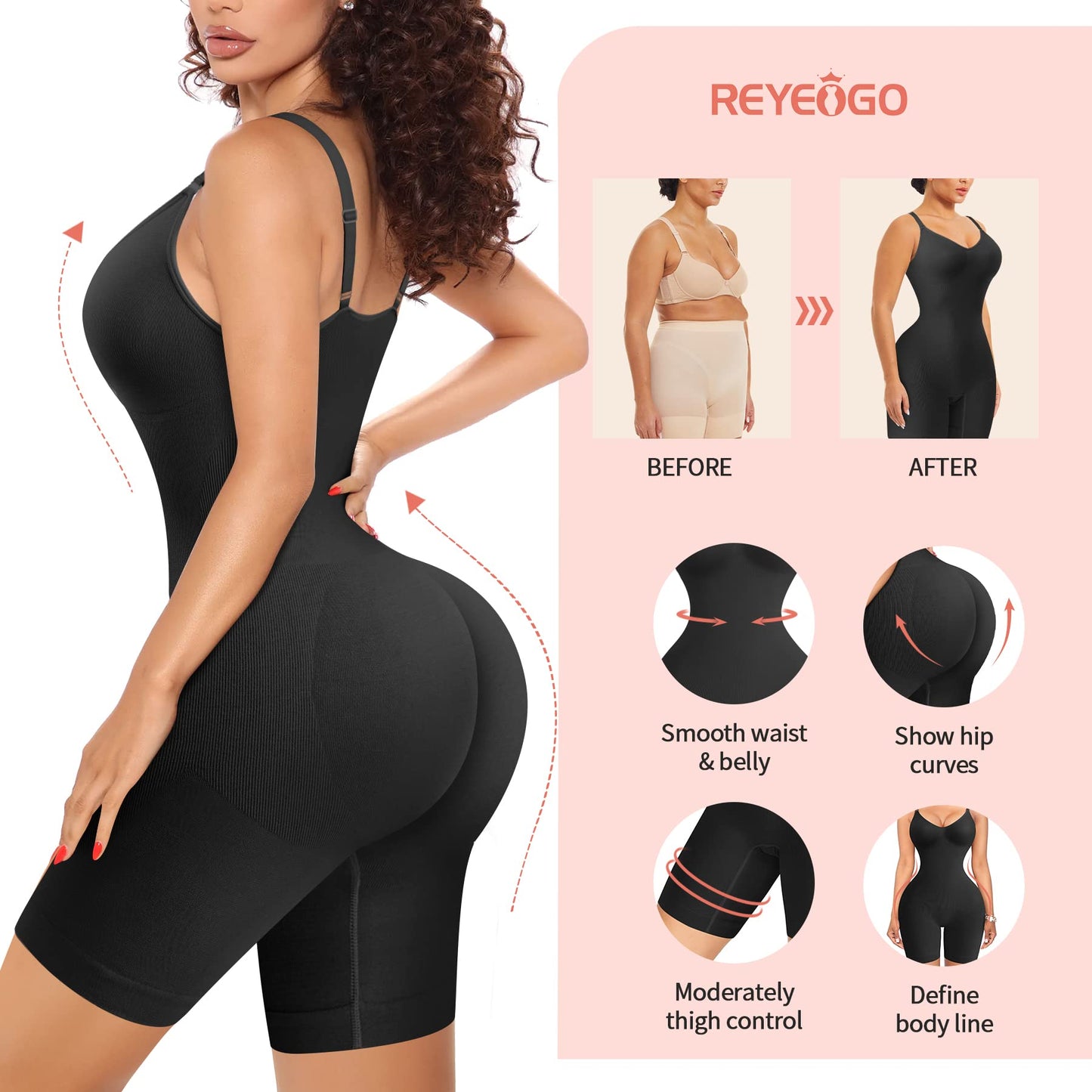 Women Seamless V Neck Bodysuit Tops Slim Fit Full Body Shaper Comfort Shapewear