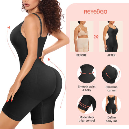Women Seamless V Neck Bodysuit Tops Slim Fit Full Body Shaper Comfort Shapewear