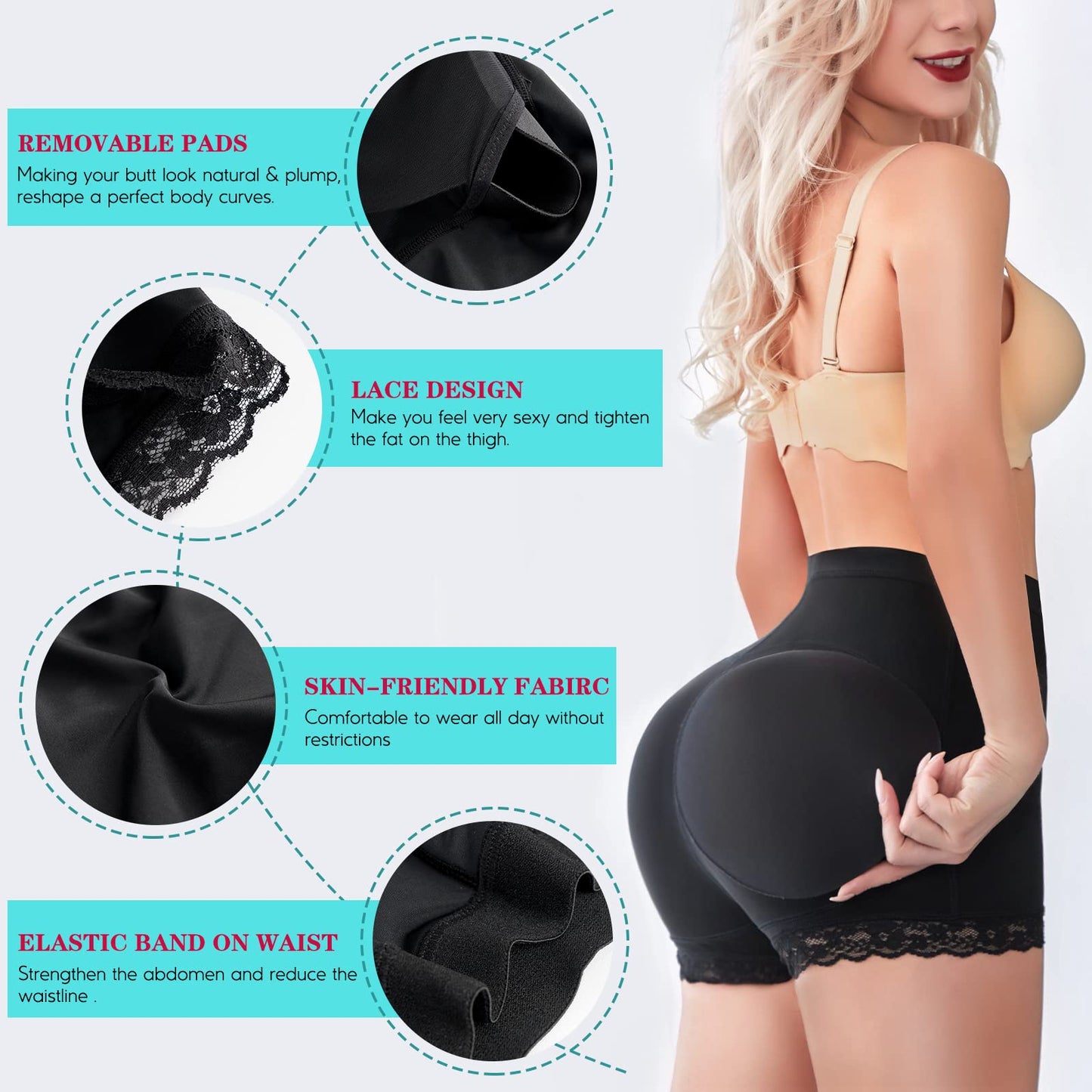 Womens Butt Lifter Padded Lace Panties Seamless Hip Enahncer Body Shaper Boyshort Underwear