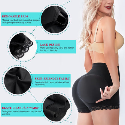 Womens Butt Lifter Padded Lace Panties Seamless Hip Enahncer Body Shaper Boyshort Underwear
