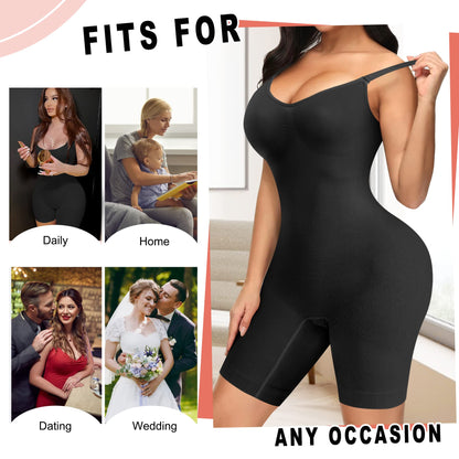 Women Seamless V Neck Bodysuit Tops Slim Fit Full Body Shaper Comfort Shapewear