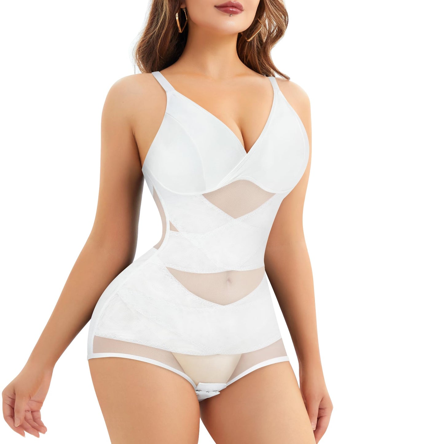 V Neck Bra Bodysuit Shapewear for Women Tummy Control Waist Trainer