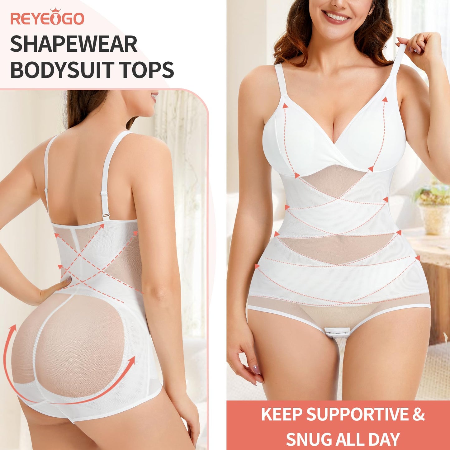 V Neck Bra Bodysuit Shapewear for Women Tummy Control Waist Trainer