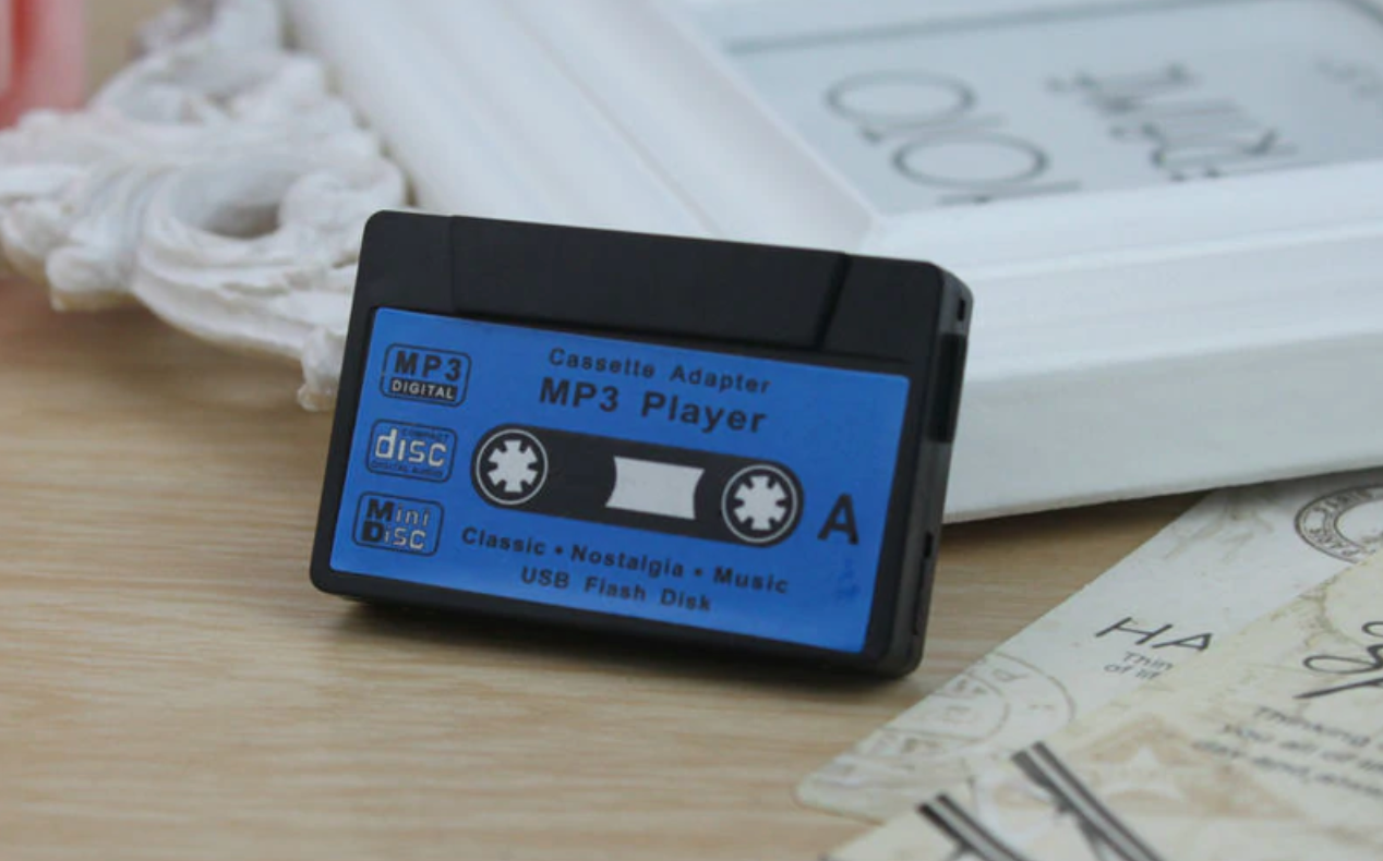 Retro Mini Cassette MP3 Player Black front view