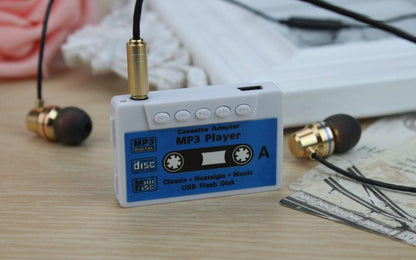 Retro Mini Cassette MP3 Player Blue standing view